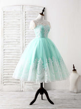 Elegant Green Round Neck Lace Applique Tulle Short Prom Bridesmaid Dress